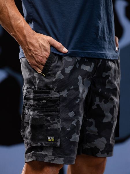 Bisley Flex & Move Stretch Canvas Camo Cargo Short - Charcoal Camo (BSHC1337-PCHA)