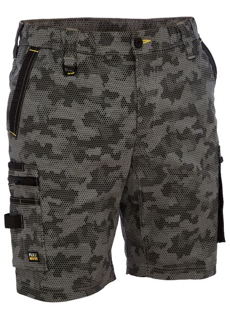 Bisley Flex & Move Stretch Canvas Camo Cargo Short - Charcoal Honeycomb (BSHC1337-PHCH)