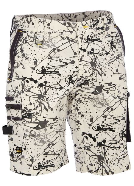 Bisley Flex & Move Stretch Canvas Camo Cargo Short - Grey Paint Splatter (BSHC1337-PPGR)