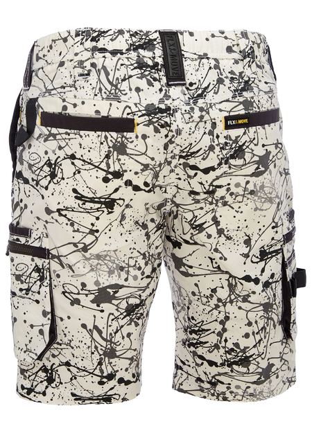 Bisley Flex & Move Stretch Canvas Camo Cargo Short - Grey Paint Splatter (BSHC1337-PPGR)