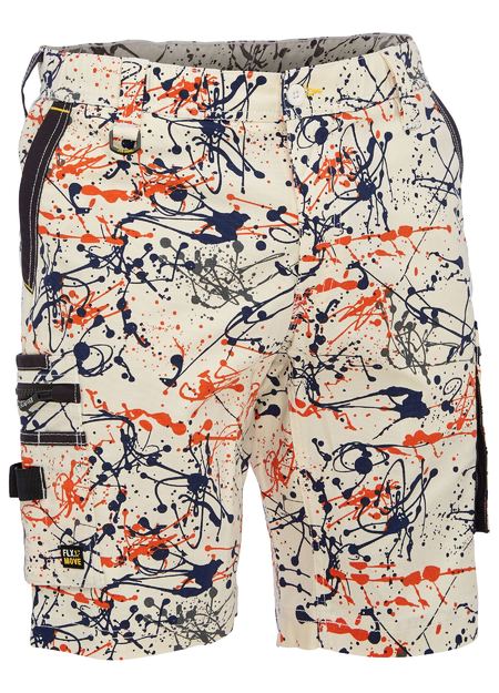 Bisley Flex & Move Stretch Canvas Camo Cargo Short - Orange Paint Splatter (BSHC1337-PPOR)