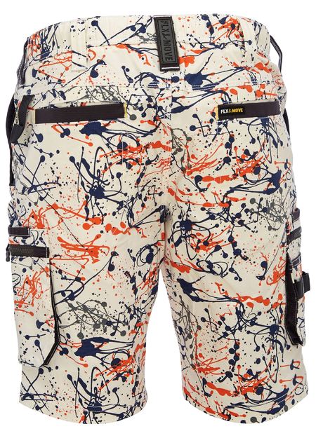 Bisley Flex & Move Stretch Canvas Camo Cargo Short - Orange Paint Splatter (BSHC1337-PPOR)