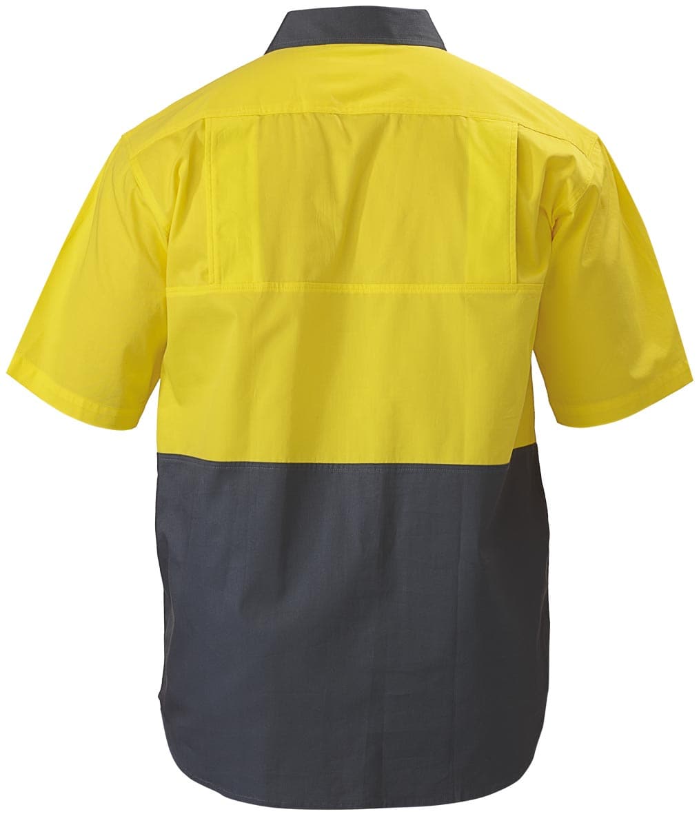 Bisley 2 Tone Cool Lightweight Drill Shirt - Short Sleeve - Yellow/Bottle (BS1895) - Trade Wear