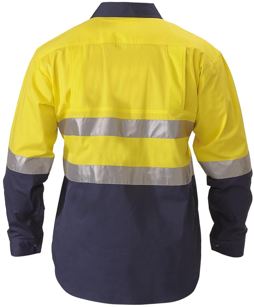 Bisley 2 Tone 3M Hi Vis Lightweight Closed Front Shirt -Long Sleeve-Yellow/Navy (BSC6896) - Trade Wear
