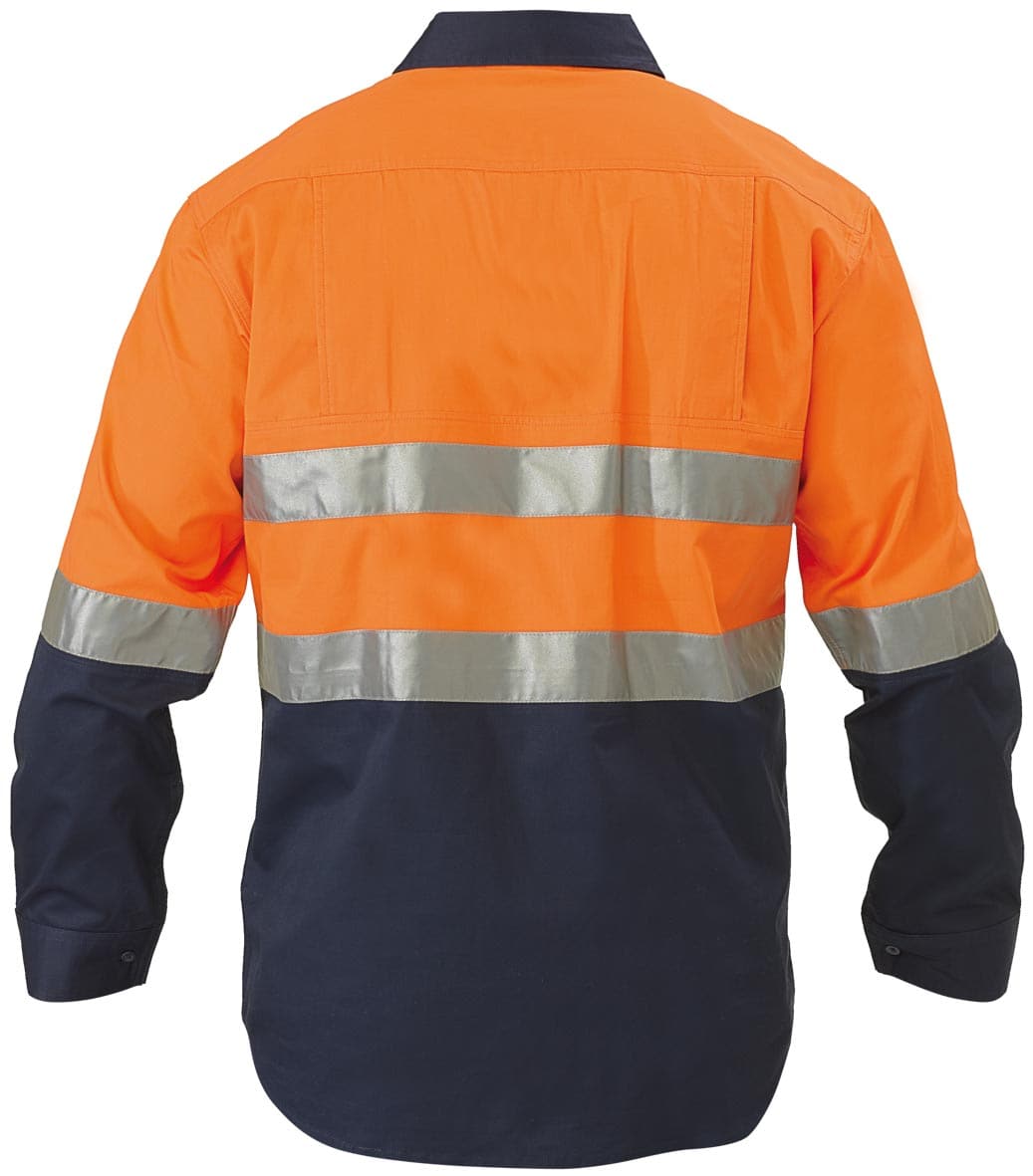 Bisley 2 Tone 3M Hi Vis Lightweight Closed Front Shirt -Long Sleeve-Orange/Navy (BSC6896) - Trade Wear