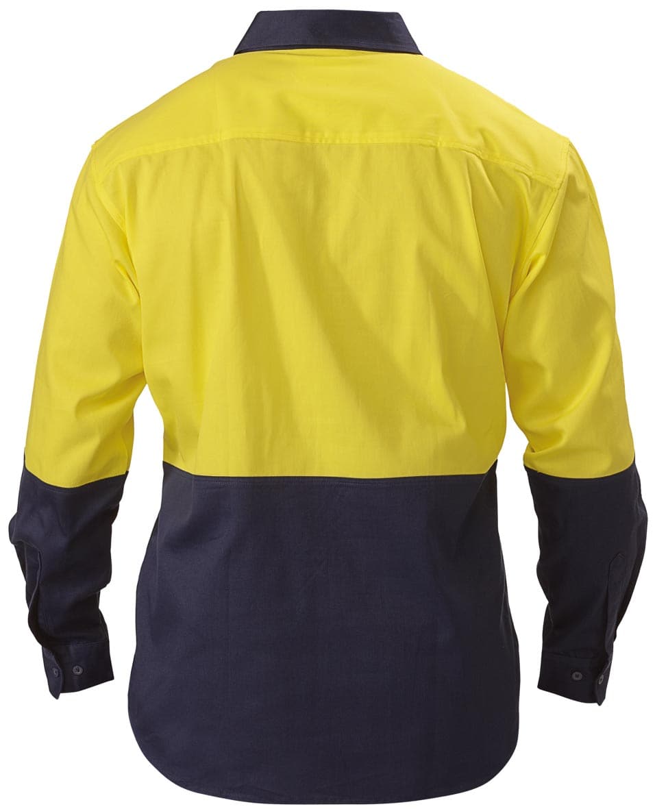 Bisley 2 Tone Closed Front Hi Vis Drill Shirt - Long Sleeve - Yellow/Navy (BSC6267) - Trade Wear