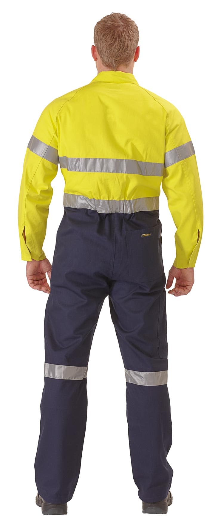 Bisley 2 Tone Hi Vis Lightweight Coveralls 3M Reflective Tape - Yellow/Navy (BC6719TW) - Trade Wear