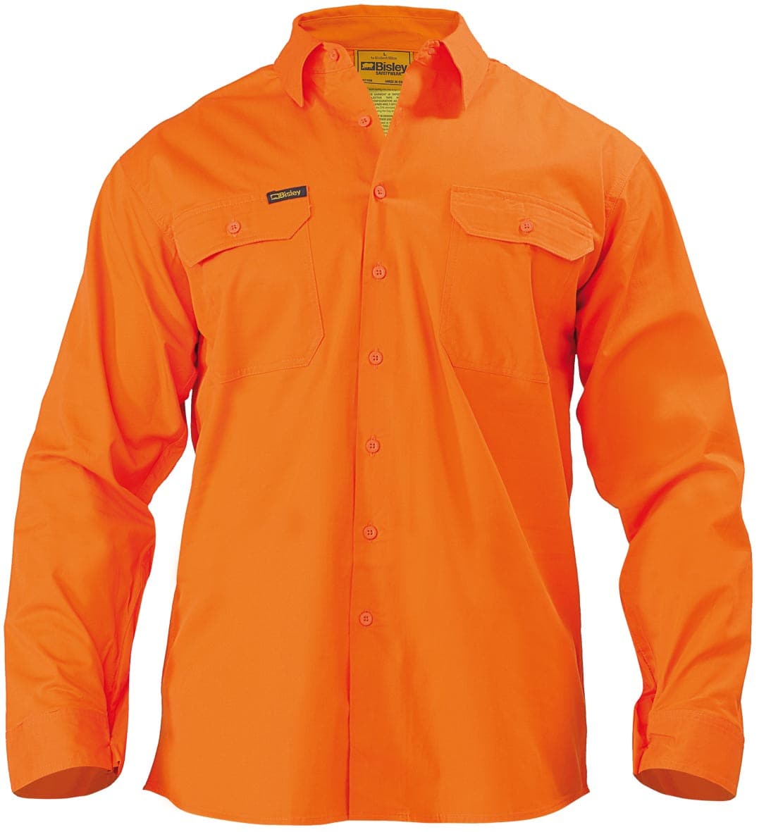 Bisley Cool Lightweight Gusset Cuff Hi Vis Drill Shirt - Long Sleeve - Orange (BS6894) - Trade Wear