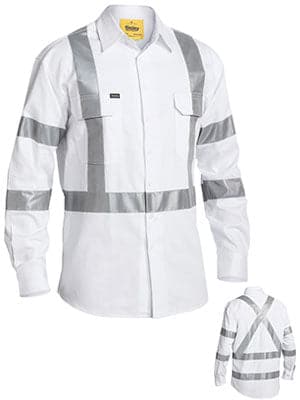 Bisley 3M Taped White Drill Shirt (BS6807T) - Trade Wear