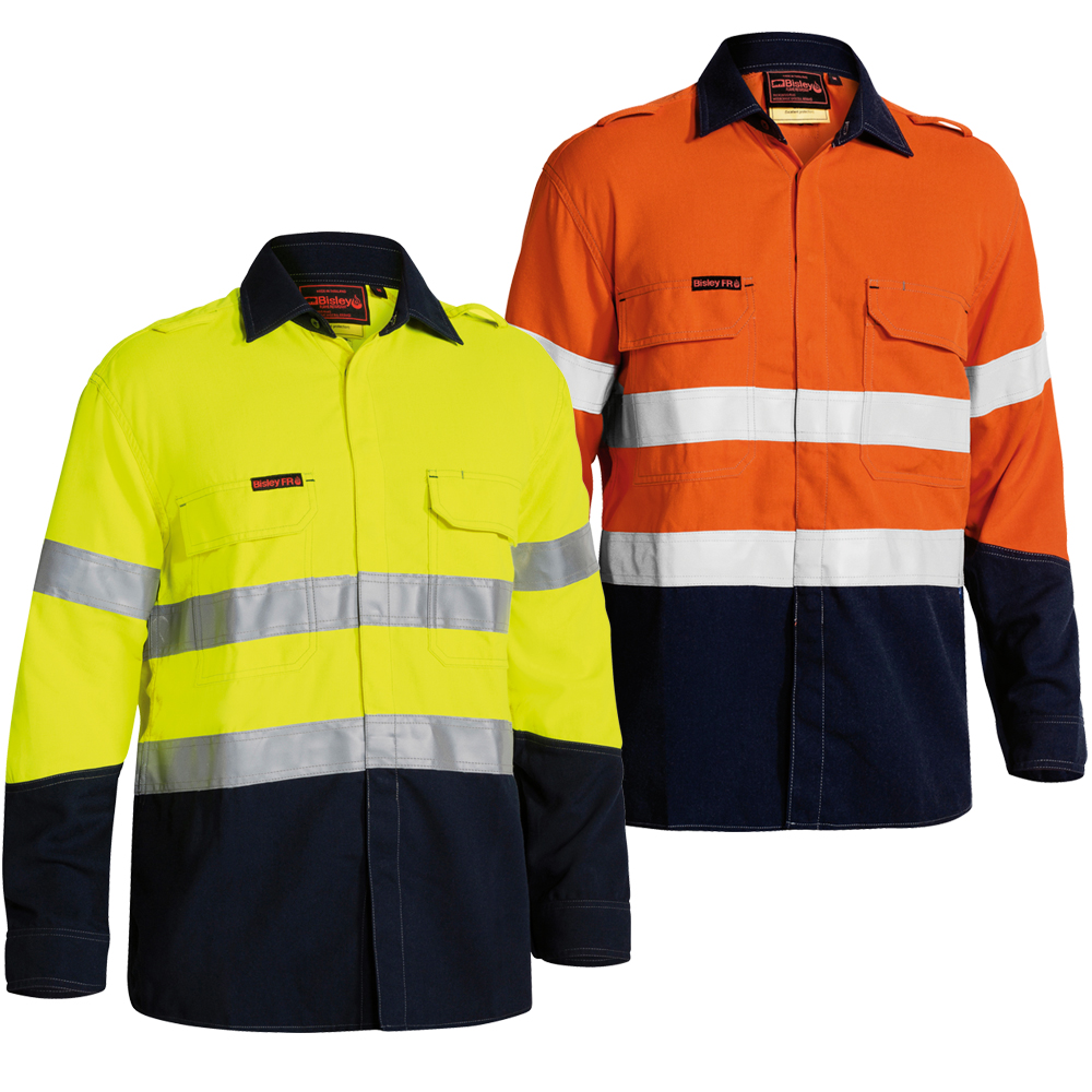 Bisley Taped Two Tone Hi Vis FR Lightweight Long Sleeve Shirt (BS8198T) - Trade Wear
