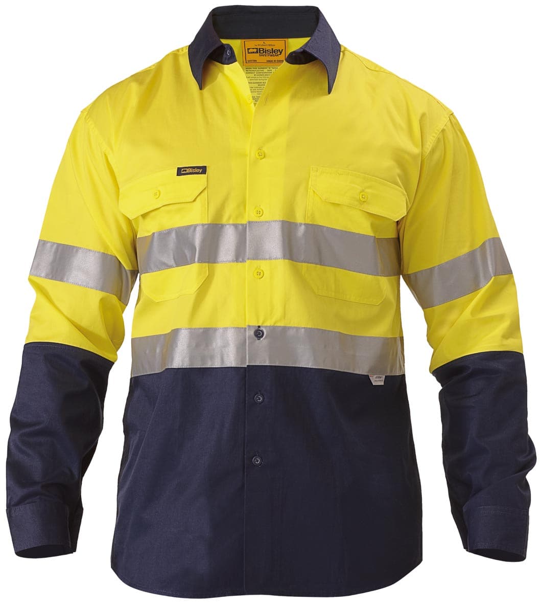 Bisley 2 Tone 3M Hi Vis Lightweight Gusset Cuff Shirt- Long Sleeve- Yellow/Navy (BS6896) - Trade Wear