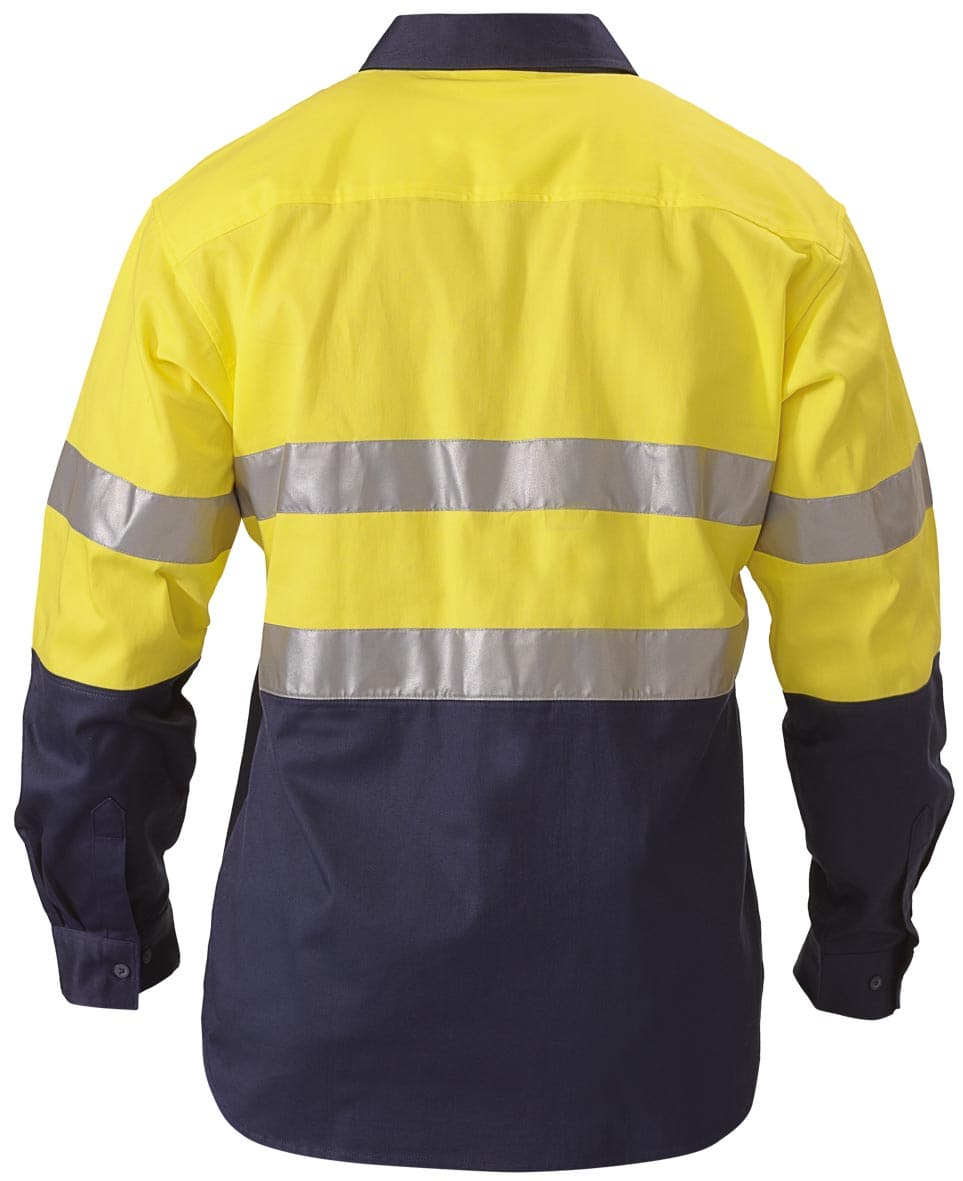 Bisley 2 Tone 3M Closed Front Hi Vis Drill Shirt - Long Sleeve - Yellow/Navy (BTC6456) - Trade Wear