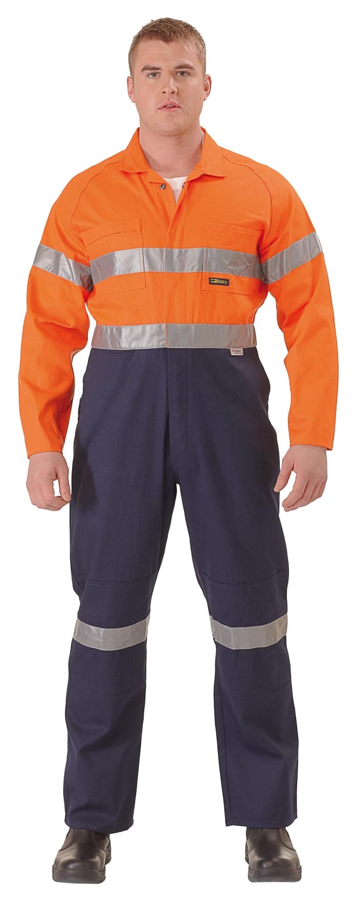 Bisley 2 Tone Hi Vis Lightweight Coveralls 3M Reflective Tape - Orange/Navy (BC6719TW) - Trade Wear