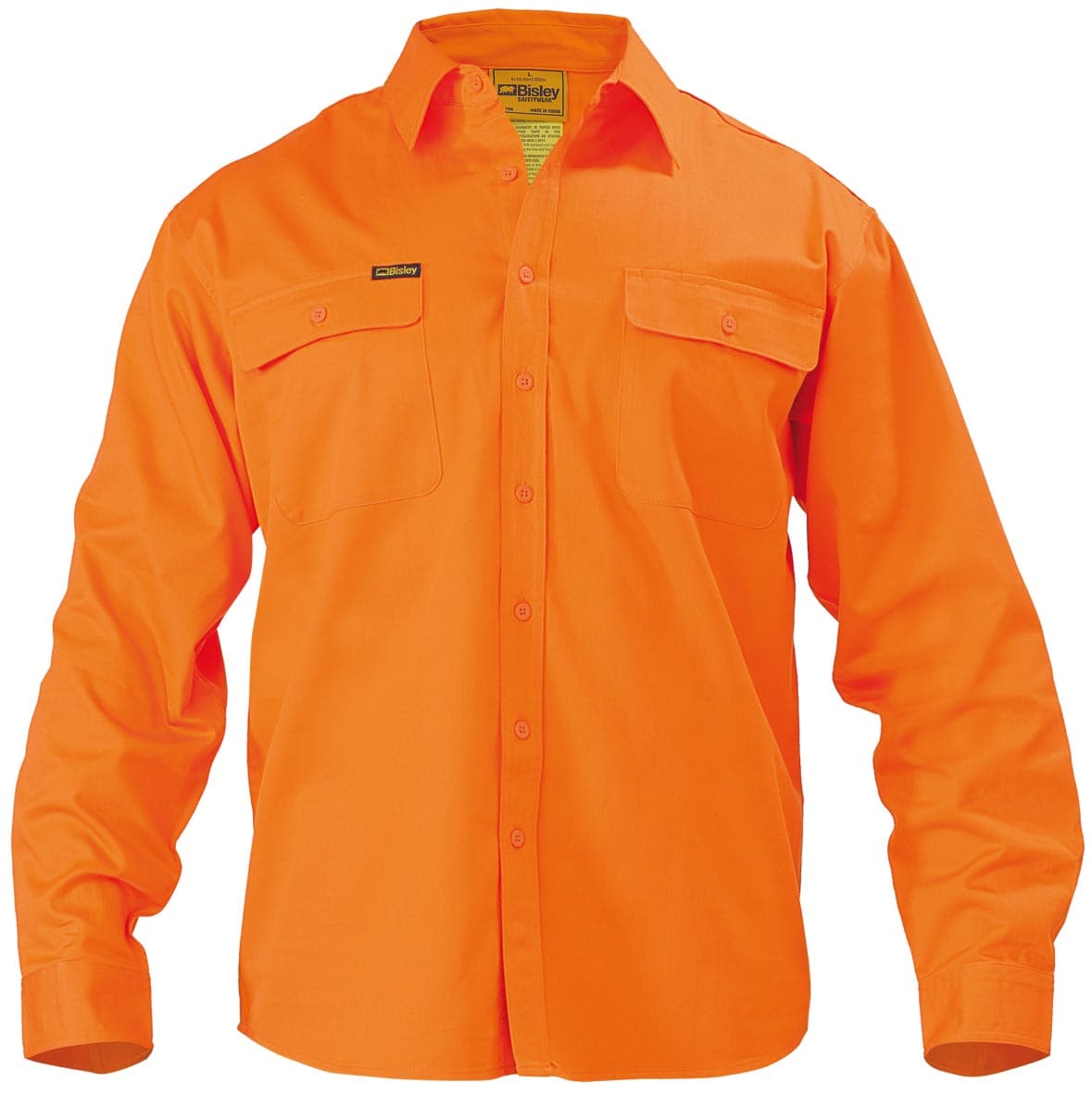 Bisley Hi Vis Drill Shirt - Long Sleeve - Orange (BS6339) - Trade Wear