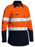 Bisley Women's Taped Two Tone Hi Vis Closed Front Vented Shirt - Long Sleeve (BLC8075T) - Trade Wear