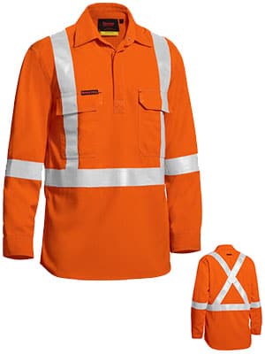 Bisley Taped Hi Vis Closed Front Lightweight FR Shirt - Long Sleeve (BSC8176T) - Trade Wear