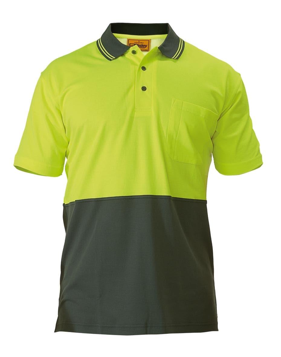 Bisley 2 Tone Hi Vis Polo Shirt - Short Sleeve - Yellow/Bottle (BK1234) - Trade Wear