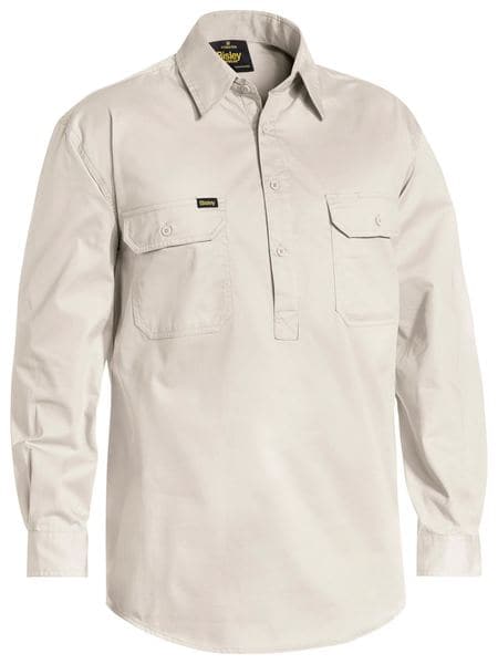 Bisley Bisley Lightweight Closed Front Cotton Drill Shirt - Long Sleeve (BSC6820) - Trade Wear