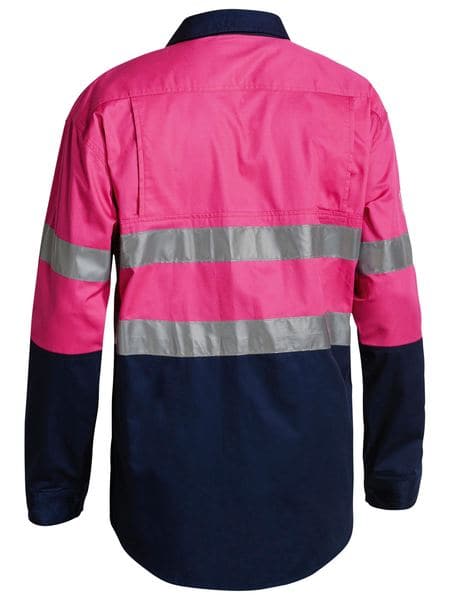 Bisley 2 Tone 3M Cool Lightweight Gusset Cuff Shirt in Pink/Navy (BS6896) - Trade Wear