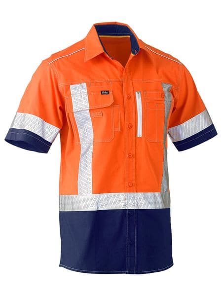 Bisley Bisley Flex & Move™ Two Tone Hi Vis Stretch Utility Shirt - Short Sleeve (BS1177XT) - Trade Wear