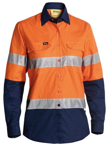 Bisley Womens 3M Taped Hi Vis X Airflow™ Ripstop Shirt - Orange/Navy (BL6415T) - Trade Wear