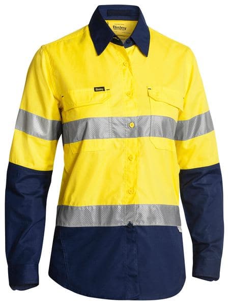 Bisley Womens 3M Taped Hi Vis X Airflow™ Ripstop Shirt - Yellow/Navy (BL6415T) - Trade Wear