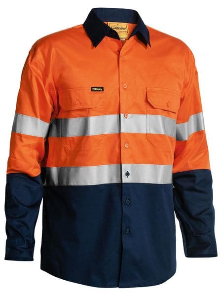 Bisley Bisley Long Sleeve 2 Tone Hi Vis Cool Lightweight Gusset Cuff Shirt 3M Reflective Tape - Embroidery Pack of 5- Shirts (BS6896EP) - Trade Wear