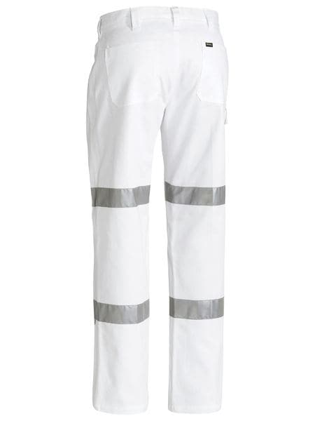 Bisley 3M Taped Cotton Drill White Work Pant (BP6808T) - Trade Wear