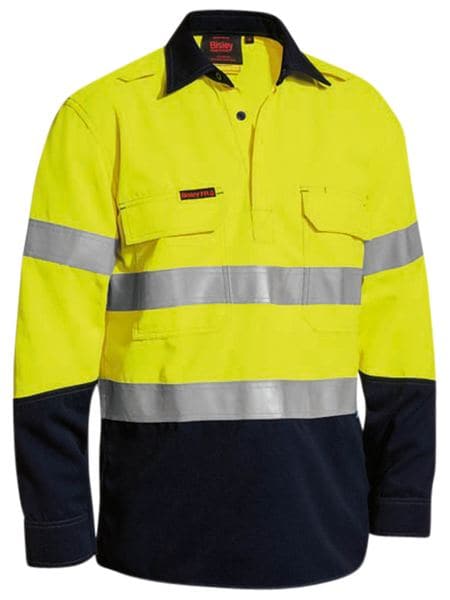 Bisley Taped Two Tone Hi Vis Closed Front Vented Shirt - Long Sleeve (BSC8075T) - Trade Wear