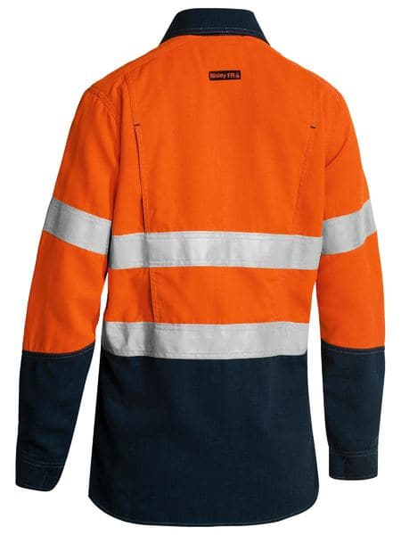 Bisley Womens Taped 2 Tone FR HiVis Lightweight Vented Long Sleeve-Orange/Navy (BL8098T) - Trade Wear