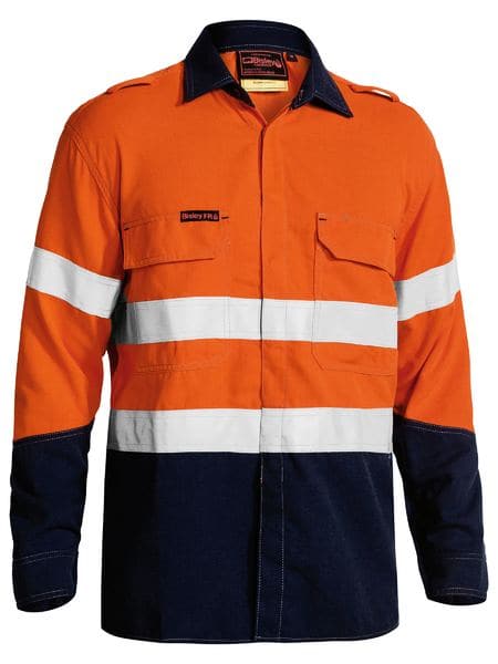 Bisley Taped Two Tone Hi Vis FR Lightweight Long Sleeve Shirt (BS8198T) - Trade Wear