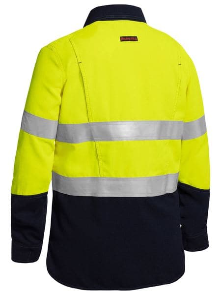 Bisley Womens Taped Two Tone Hi Vis Closed Front Vented Shirt - Long Sleeve (BLC8075T) - Trade Wear