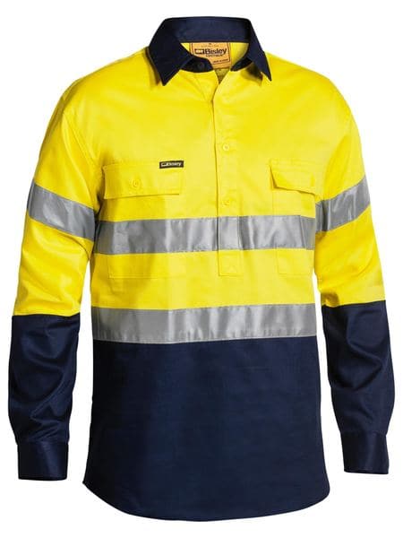 Bisley Bisley 2 Tone 3M Closed Front Hi Vis Drill Shirt Long Sleeve (BTC6456) - Trade Wear