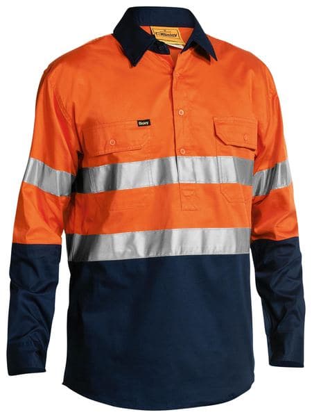 Bisley Bisley 2 Tone 3M Hi Vis Lightweight Closed Front Shirt Long Sleeve (BSC6896) - Trade Wear