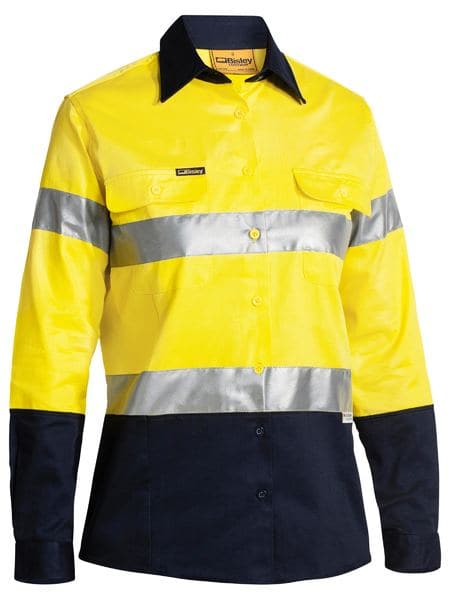 Bisley Bisley 2 Tone 3M Ladies Hi Vis Drill Shirt Long Sleeve (BLT6456) - Trade Wear