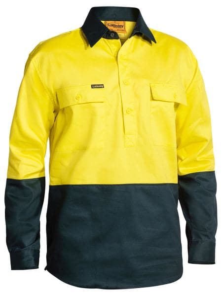 Bisley Bisley 2 Tone Closed Front Hi Vis Drill Shirt Long Sleeve (BSC6267) - Trade Wear