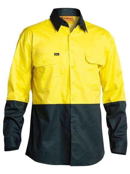 Bisley Bisley 2 Tone Hi Vis Cool Ventilated Drill Shirt Long Sleeve (BS6895) - Trade Wear