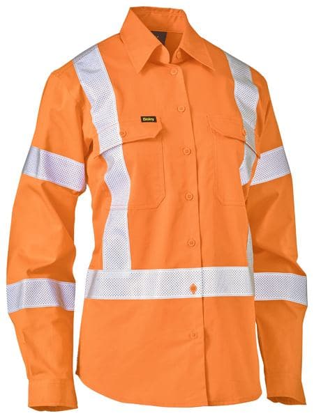 Bisley Women's Taped X Back Lightweight Hi Vis Drill Shirt (BL6166XT)