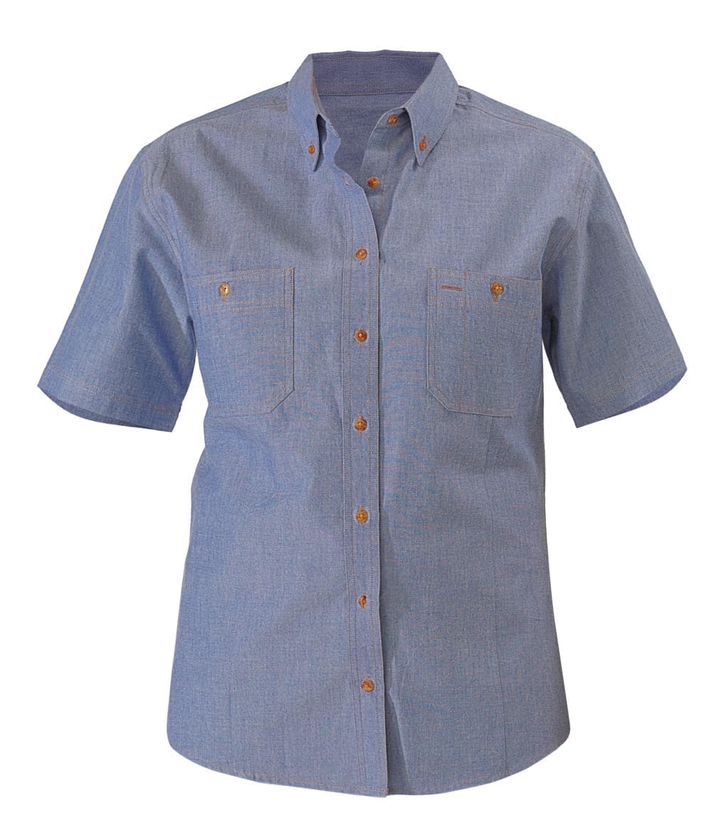 Bisley Ladies Chambray Shirt - Short Sleeve - Blue (B71407L) - Trade Wear