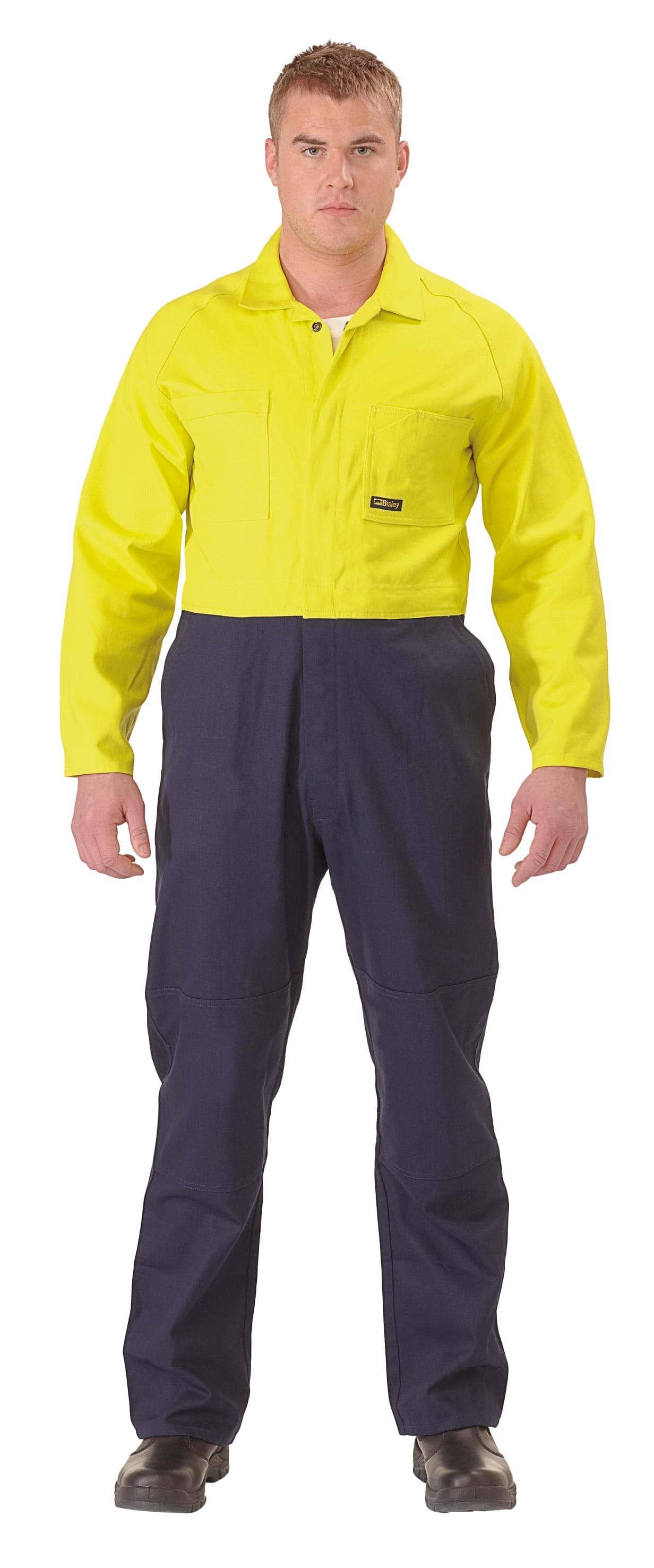 Bisley 2 Tone Hi Vis Coveralls Regular Weight - Yellow/Navy (BC6357) - Trade Wear