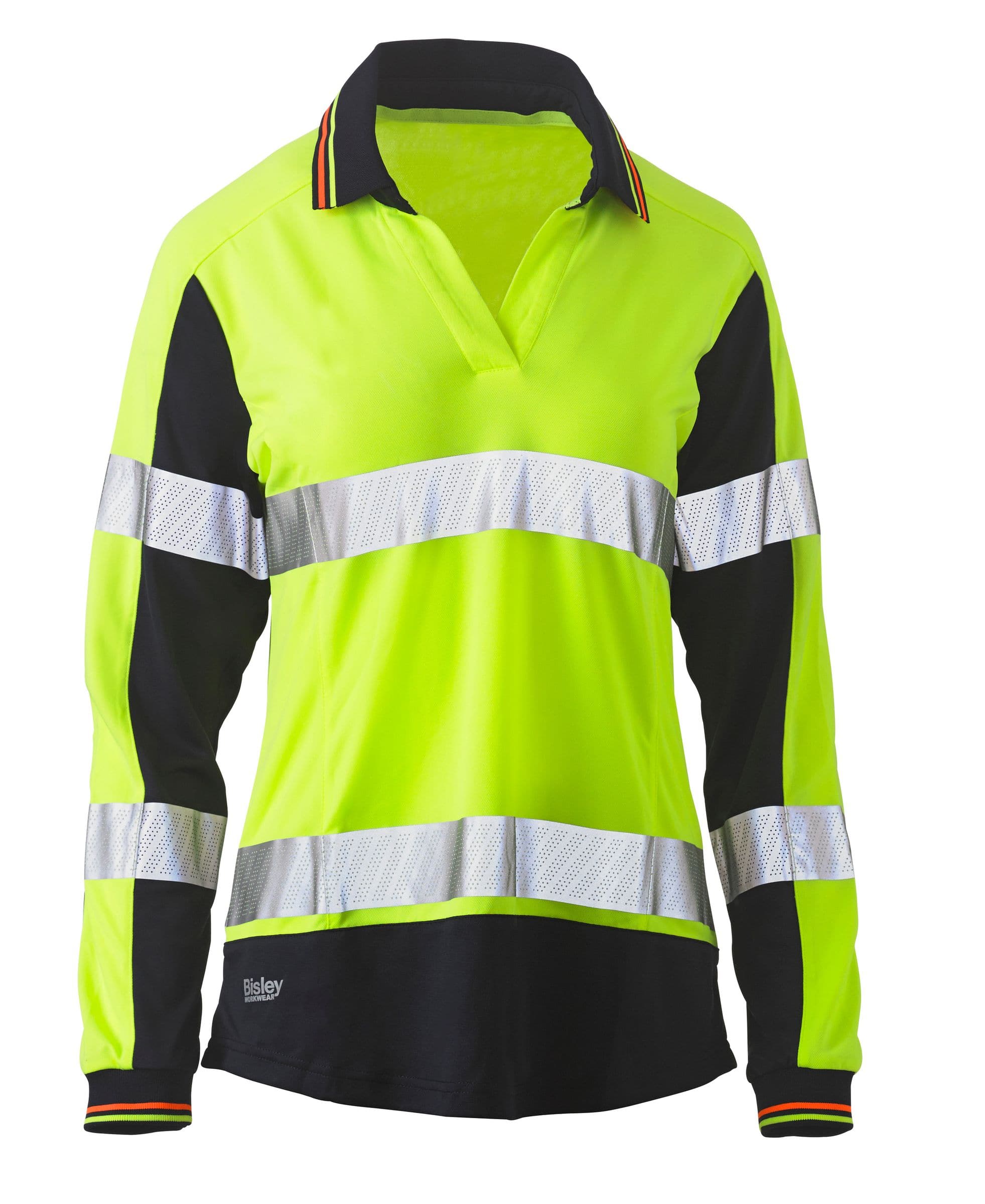 Bisley Bisley Womens Long Sleeve Taped Two Tone Hi Vis V-Neck Polo (BKL6225T) - Trade Wear