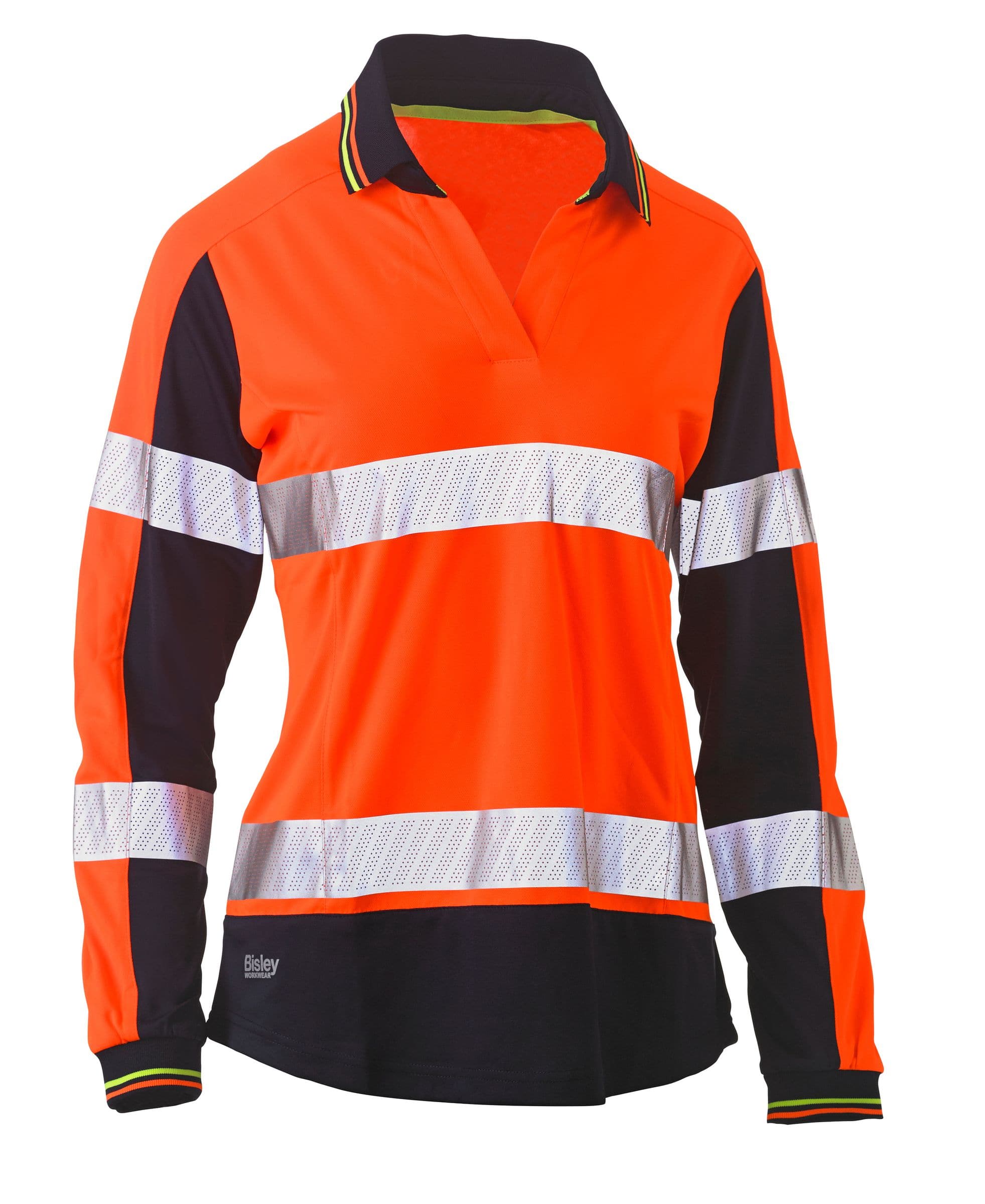 Bisley Bisley Womens Long Sleeve Taped Two Tone Hi Vis V-Neck Polo (BKL6225T) - Trade Wear