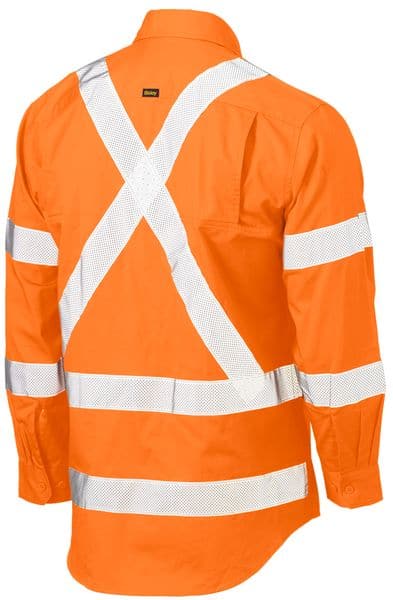 Bisley Bisley Taped X Back Cool Lightweight Hi Vis Drill Shirt (BS6166XT)-Orange - Trade Wear