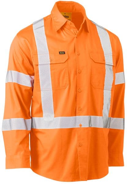 Bisley Bisley Taped X Back Cool Lightweight Hi Vis Drill Shirt (BS6166XT)-Orange - Trade Wear