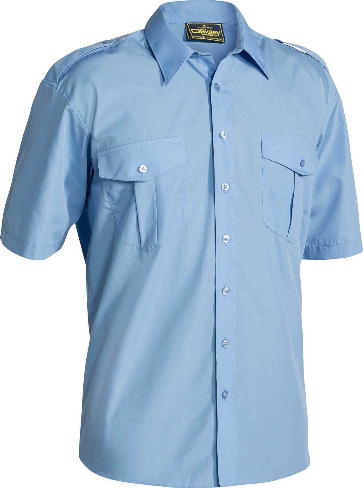 Bisley Epaulette Shirt - Short Sleeve - Sky (B71526) - Trade Wear