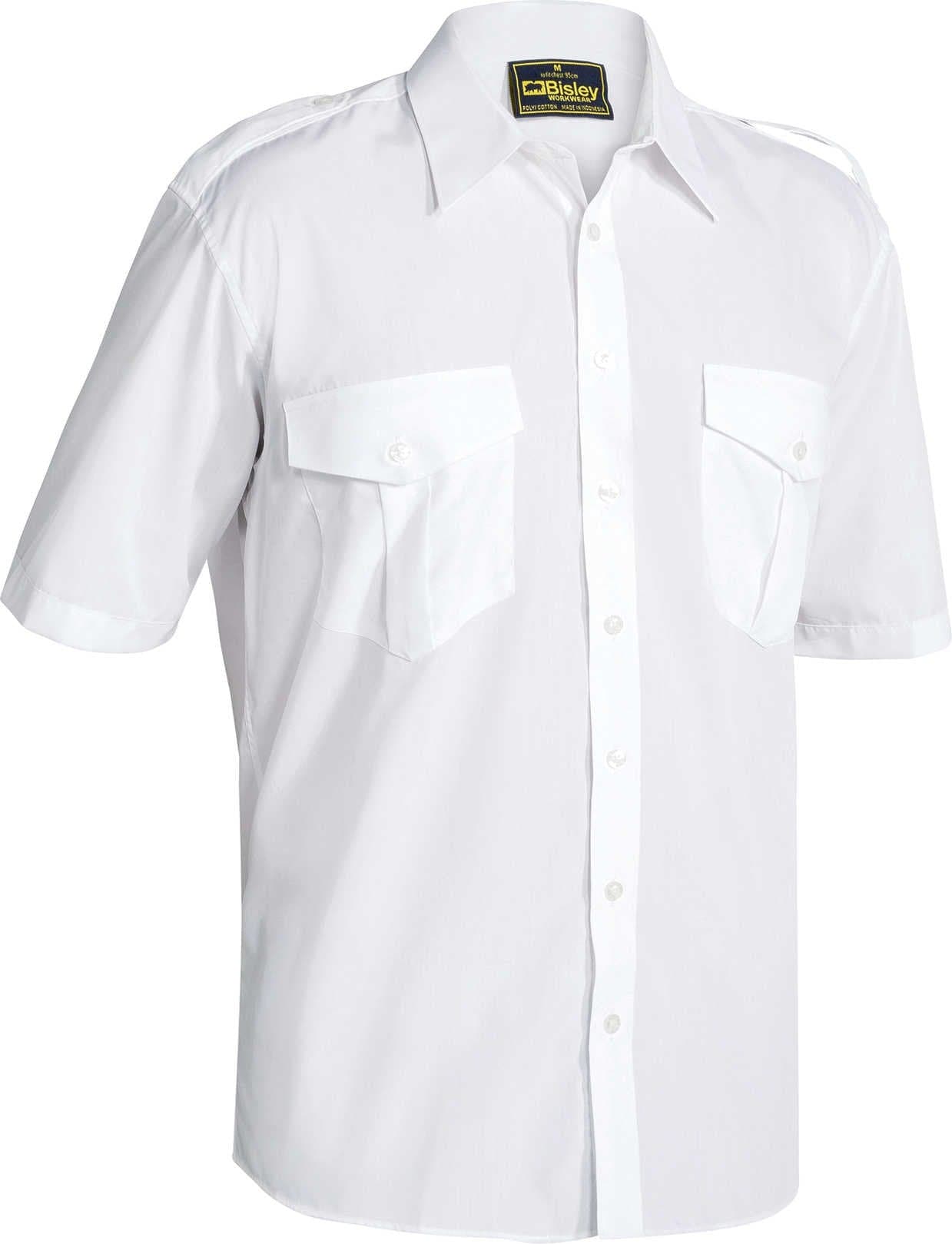 Bisley Epaulette Shirt - Short Sleeve - White (B71526) - Trade Wear