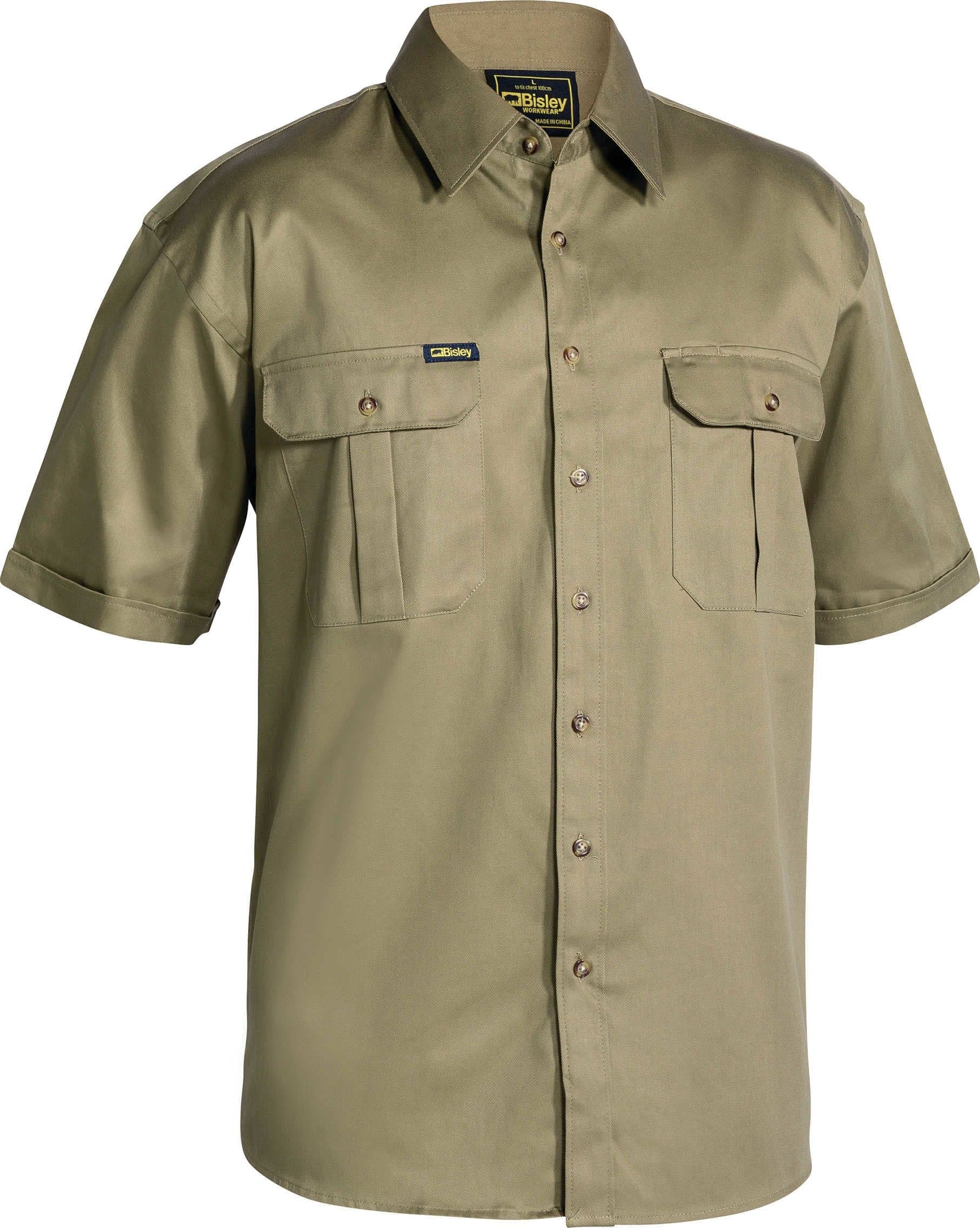 Bisley Original Cotton Drill Shirt - Short Sleeve - Khaki (BS1433) - Trade Wear