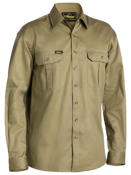 Bisley Original Cotton Drill Shirt - Long Sleeve - Khaki (BS6433) - Trade Wear