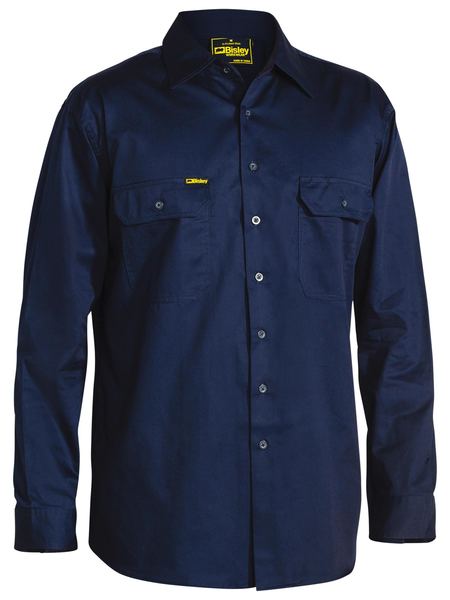 Bisley Cool Lightweight Drill Shirt - Long Sleeve - Navy (BS6893) - Trade Wear