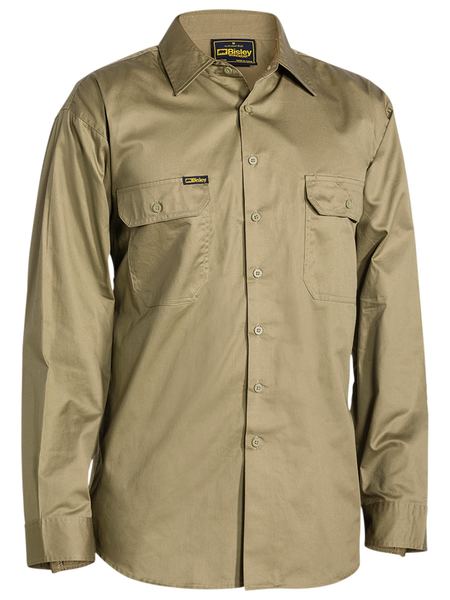 Bisley Cool Lightweight Drill Shirt - Long Sleeve - Khaki (BS6893) - Trade Wear